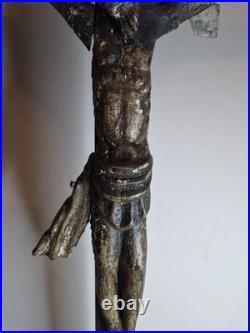 Rare 17th / Early 18thC Antique European Folk Art Wooden Crucifix Cross Jesus