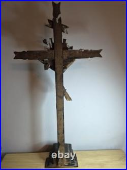 Rare 17th / Early 18thC Antique European Folk Art Wooden Crucifix Cross Jesus