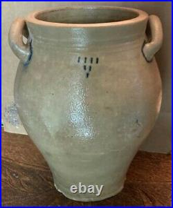 Rare 18th, Early 19th Cen. Ovoid Stoneware Crock With Cobalt Decor, Open Ears