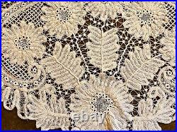 Rare 1900s Gorgeous Antique Edwardian Hand Made Early Battenberg Lace Tablecloth