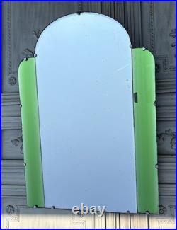 Rare 1930s Art Deco vibrant Green glass and clear Wall Mirror, very unusual