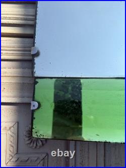 Rare 1930s Art Deco vibrant Green glass and clear Wall Mirror, very unusual