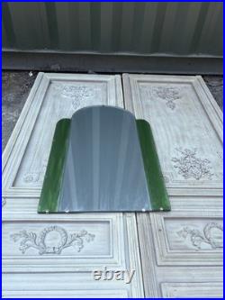 Rare 1930s Art Deco vibrant Green glass and clear Wall Mirror, very unusual