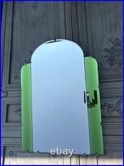 Rare 1930s Art Deco vibrant Green glass and clear Wall Mirror, very unusual