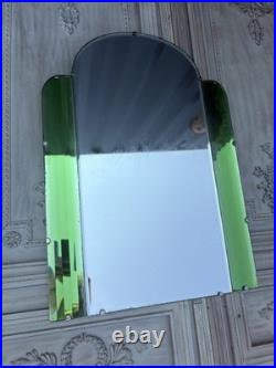 Rare 1930s Art Deco vibrant Green glass and clear Wall Mirror, very unusual