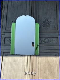 Rare 1930s Art Deco vibrant Green glass and clear Wall Mirror, very unusual