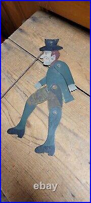 Rare ANTIQUE 19C FOLK ART EARLY AMERICAN METAL MAN IN TOP HAT DANCING PUPPET TOY