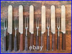 Rare ANTIQUE Early LAMSON GOODNOW 2 Tine FORK KNIFE Set 12 Piece SIGNED Cutlery