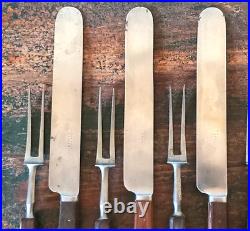 Rare ANTIQUE Early LAMSON GOODNOW 2 Tine FORK KNIFE Set 12 Piece SIGNED Cutlery