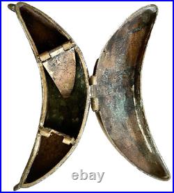 Rare ANTIQUE SOUTHEAST ASIA Philippine Crescent-shaped Brass Betel Box (Museum)