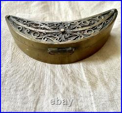Rare ANTIQUE SOUTHEAST ASIA Philippine Crescent-shaped Brass Betel Box (Museum)
