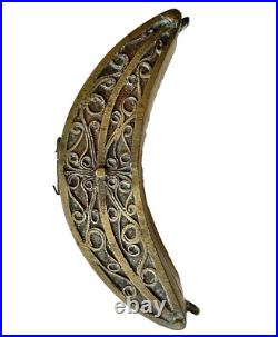 Rare ANTIQUE SOUTHEAST ASIA Philippine Crescent-shaped Brass Betel Box (Museum)