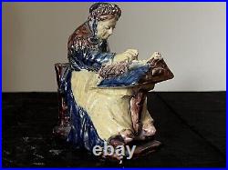 Rare Achille Van de Voorde'Flemish Lace Worker' Glazed Pottery Figurine c1920
