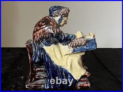 Rare Achille Van de Voorde'Flemish Lace Worker' Glazed Pottery Figurine c1920