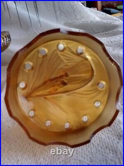 Rare Amber Clear Art Deco Boy on the Fish Float Bowl Depression 1920's or 1930's