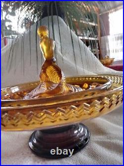 Rare Amber Clear Art Deco Boy on the Fish Float Bowl Depression 1920's or 1930's