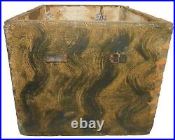 Rare American Folk Art Vinegar Grain Pntd/combed Grn/ochre Wd Box, Leather Hndls