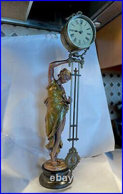 Rare Ansonia Fisher Antique Mystery Swinger Mantel Clock- Early Tin Can Model