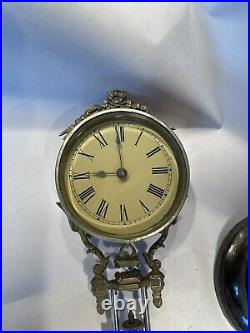 Rare Ansonia Fisher Antique Mystery Swinger Mantel Clock- Early Tin Can Model