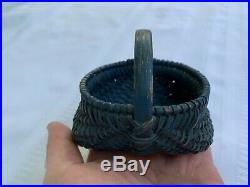 Rare Antique 1800 Early American Small Basket Original Soldier Blue Paint