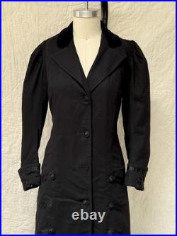 Rare Antique 1800s Early 1900s Wool Room For Bustle Coat Jacket Black Wow Ribbon