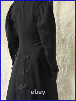 Rare Antique 1800s Early 1900s Wool Room For Bustle Coat Jacket Black Wow Ribbon