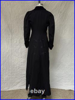 Rare Antique 1800s Early 1900s Wool Room For Bustle Coat Jacket Black Wow Ribbon