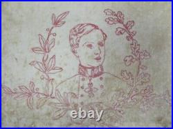 Rare Antique 1848 Hand Embroidered Wall Tapestry Portrait Of Emperor Frederick