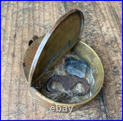 Rare! Antique 18th C Brass Tinder Box Striker Flint Candle Holder Early Lighting
