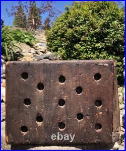 Rare Antique 18th C. Early Americana Wood Forged Iron Nail Soapstone Foot Warmer