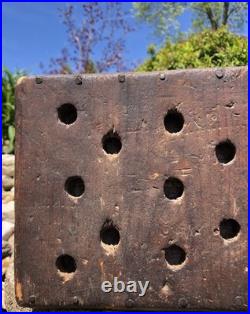 Rare Antique 18th C. Early Americana Wood Forged Iron Nail Soapstone Foot Warmer