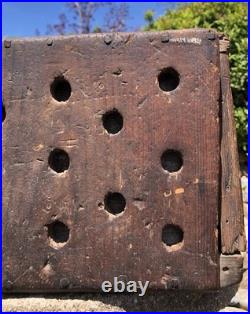 Rare Antique 18th C. Early Americana Wood Forged Iron Nail Soapstone Foot Warmer