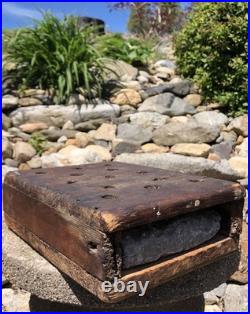 Rare Antique 18th C. Early Americana Wood Forged Iron Nail Soapstone Foot Warmer
