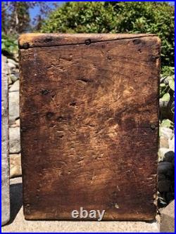 Rare Antique 18th C. Early Americana Wood Forged Iron Nail Soapstone Foot Warmer