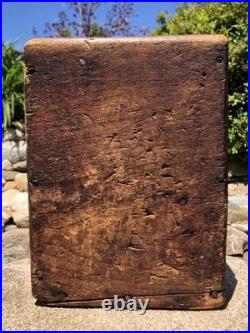 Rare Antique 18th C. Early Americana Wood Forged Iron Nail Soapstone Foot Warmer