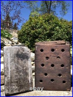 Rare Antique 18th C. Early Americana Wood Forged Iron Nail Soapstone Foot Warmer