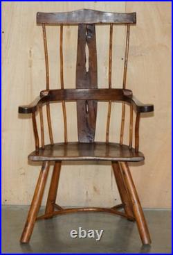 Rare Antique 18th Century Yew & Oak Windsor Armchair Primate Design Stick Back