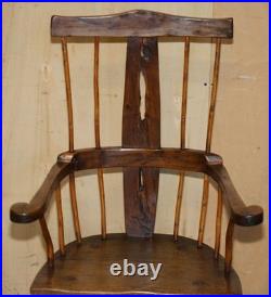 Rare Antique 18th Century Yew & Oak Windsor Armchair Primate Design Stick Back