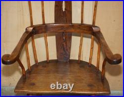 Rare Antique 18th Century Yew & Oak Windsor Armchair Primate Design Stick Back