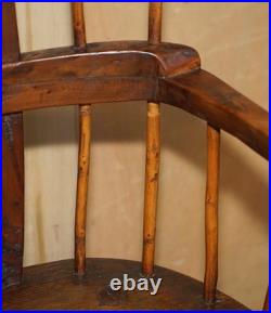 Rare Antique 18th Century Yew & Oak Windsor Armchair Primate Design Stick Back