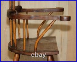 Rare Antique 18th Century Yew & Oak Windsor Armchair Primate Design Stick Back