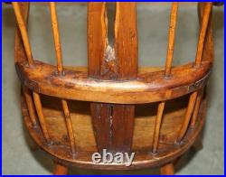 Rare Antique 18th Century Yew & Oak Windsor Armchair Primate Design Stick Back