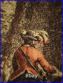 Rare Antique 18th hand colored engraving by Jean Moyreau and Philips Wouwerman