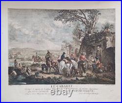 Rare Antique 18th hand colored engraving by Jean Moyreau and Philips Wouwerman