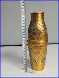 Rare Antique 1900-1948 Balkan Ottoman style tombac Gilded tombak Vase