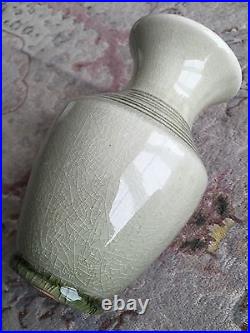 Rare Antique (1920s) Oriental Thai Celadon Crackle Glazed Pottery Vase (7/18cm)