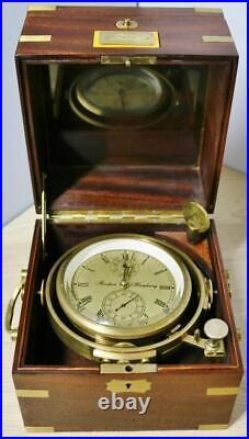 Rare Antique 2 Day German Fisher Of Hamburg Single Fusee Marine Chronometer