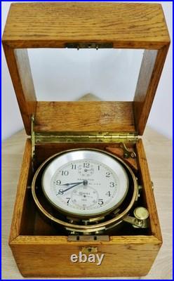 Rare Antique 2 Day Hamilton Golden Oak Boxed Single Fusee Marine Chronometer