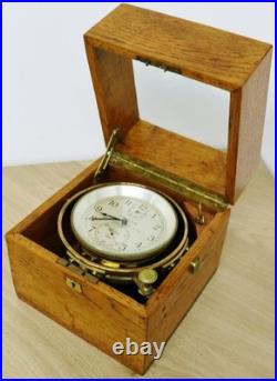 Rare Antique 2 Day Hamilton Golden Oak Boxed Single Fusee Marine Chronometer
