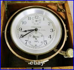 Rare Antique 2 Day Hamilton Golden Oak Boxed Single Fusee Marine Chronometer